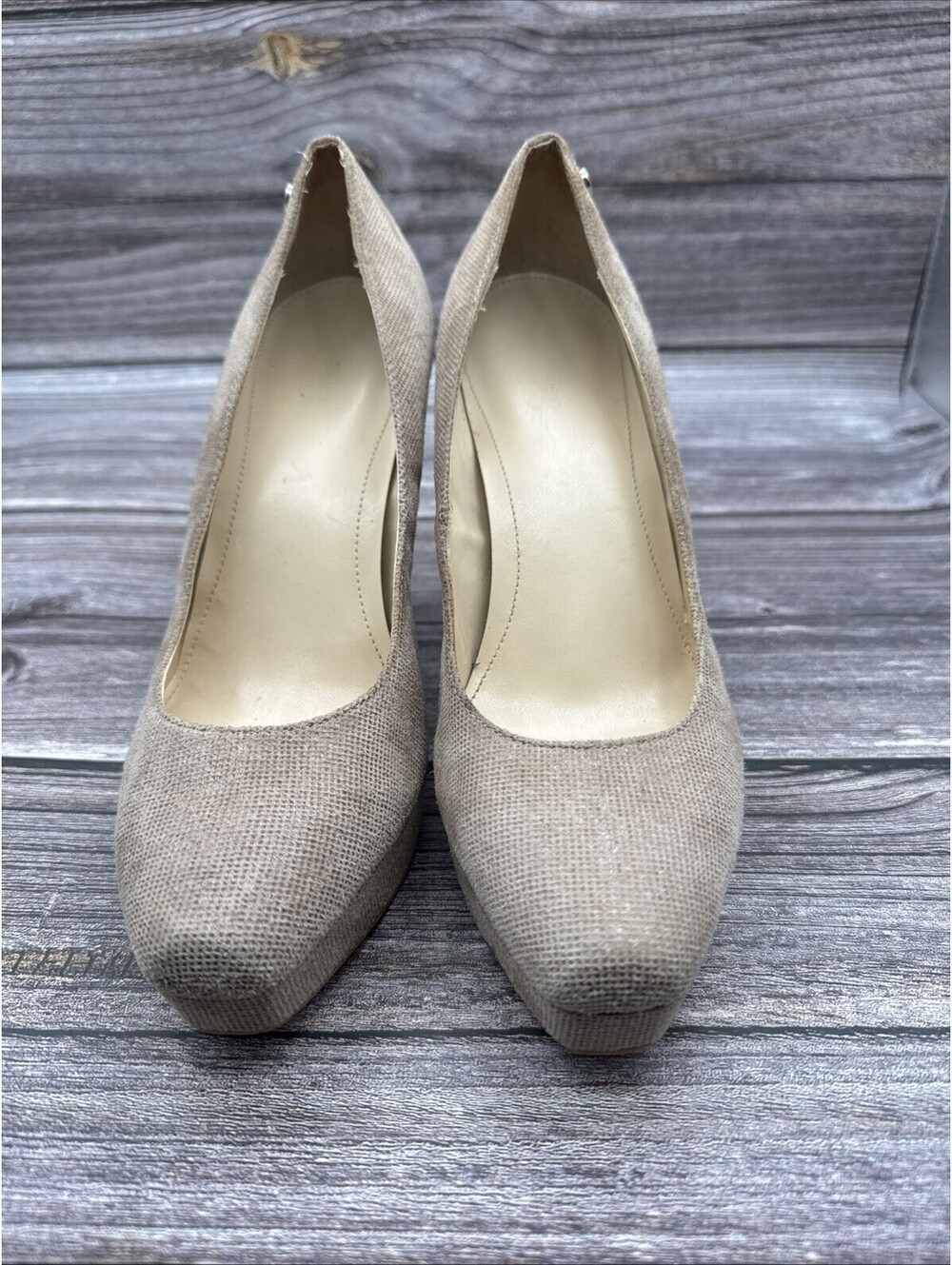 Calvin Klein Platform Square Toe Pumps Beige Demure Quiet Luxury 8.5 EUC Malissa